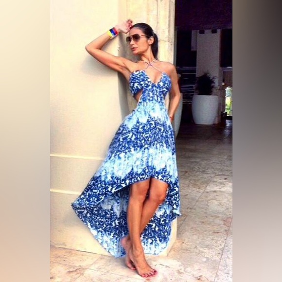 Elegant Blue Patterned Women's Dress - Picture 1 of 12